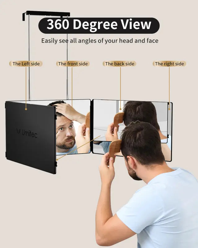 The 360 Mirror - Adjustable Trifold Barber Miror to Cut Your Own Hair